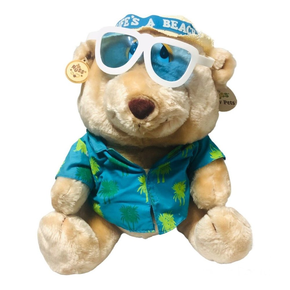 Russ Berrie Lifes A Beach Luv Pets Blue Hawaiian Teddy Bear 14in Stuffed Easter